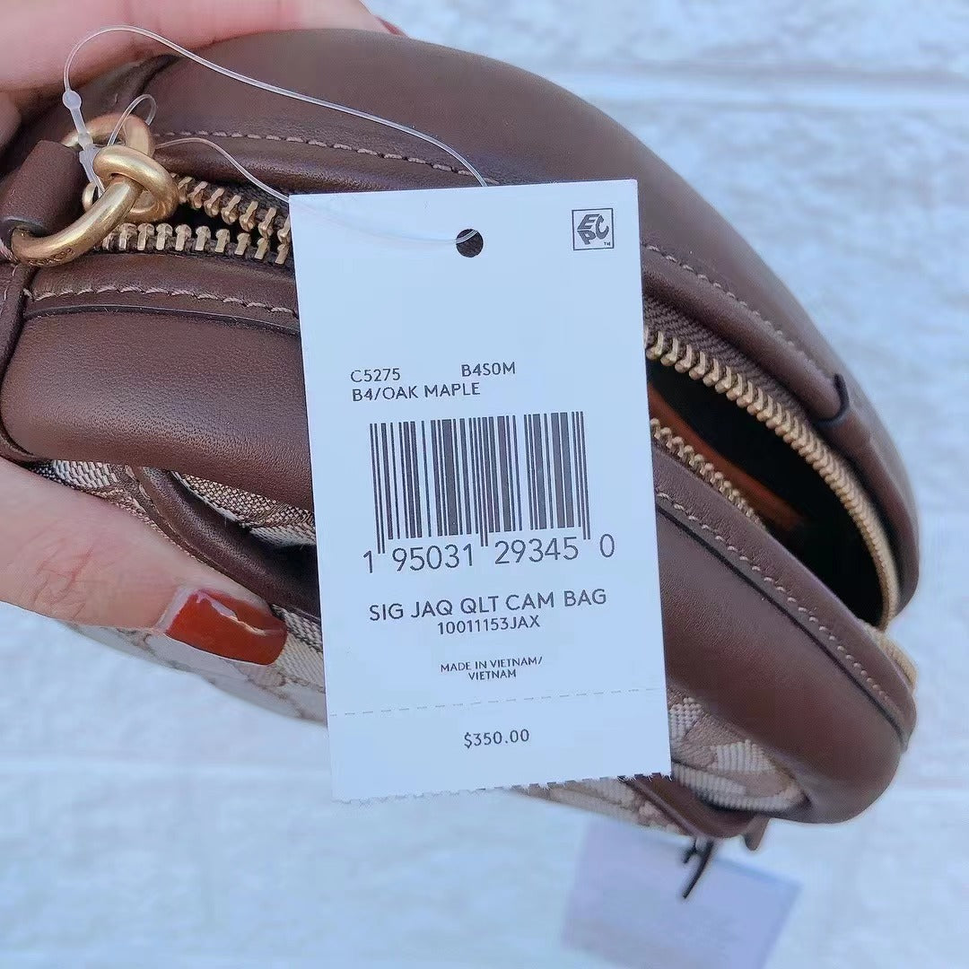 Coach C5275 Small Camera Bag In Signature Jacquard With Quilting In B4/Stone Ivory Coach C5275 Small Camera Bag In Signature Jacquard With Quilting In B4/Stone Ivory